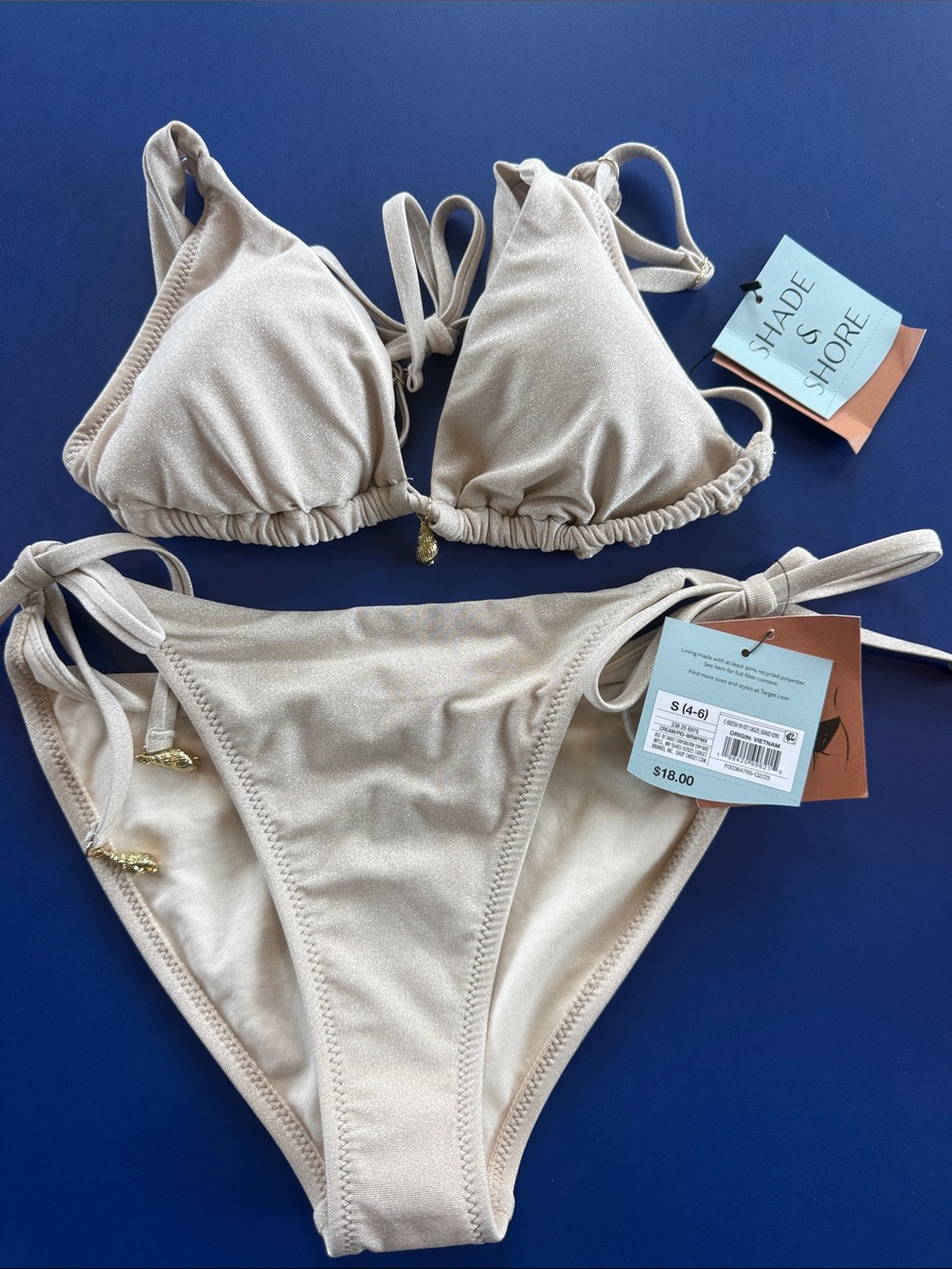 Shade & Shore Women's Cream String Bikini Set new with tags size small 4-6